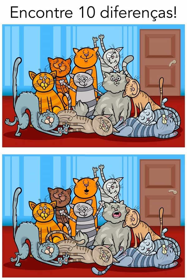 Encontre as 10 diferenças entre as imagens dos gatos
