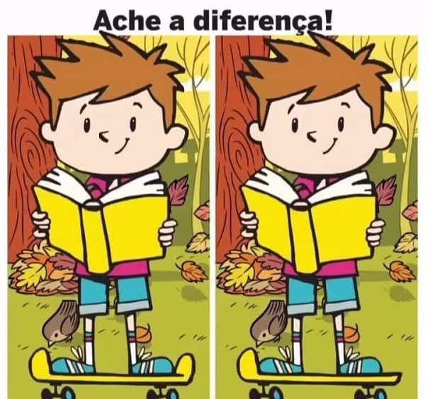 Ache a diferença - Menino lendo livro no skate