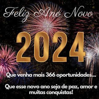 Feliz Ano Novo! 2024 que venha mais 366 oportunidades... Que esse novo ano seja de paz, amor e muitas conquistas!